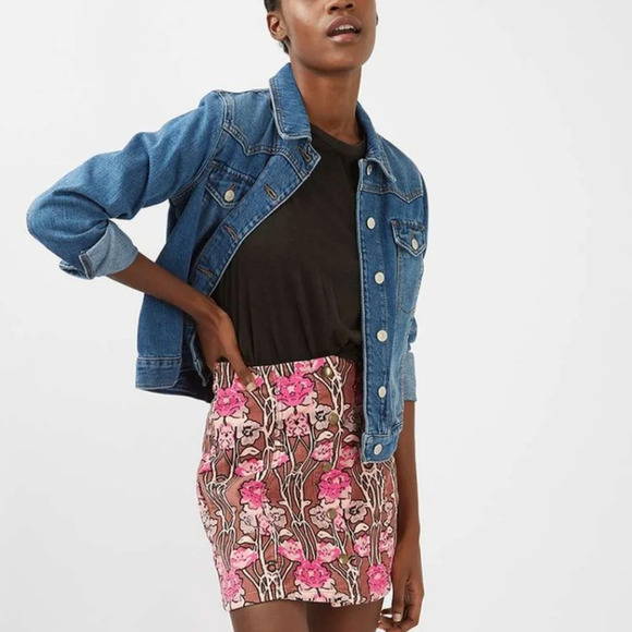 TOPSHOP Rose Print Corduroy A-Line Skirt. Size US 4 - Picture 3 of 14